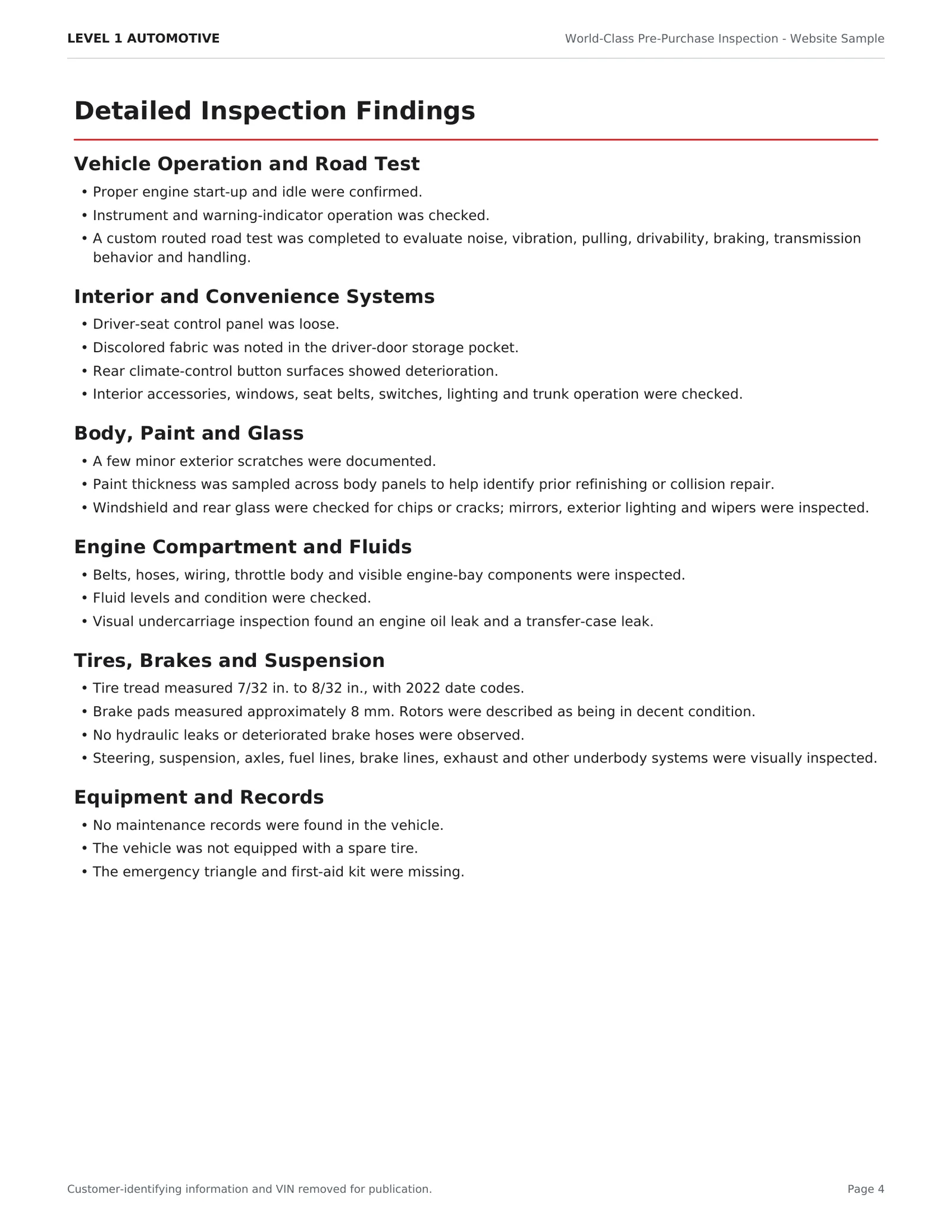 Level 1 Automotive pre-purchase inspection sample - page 4 of 18