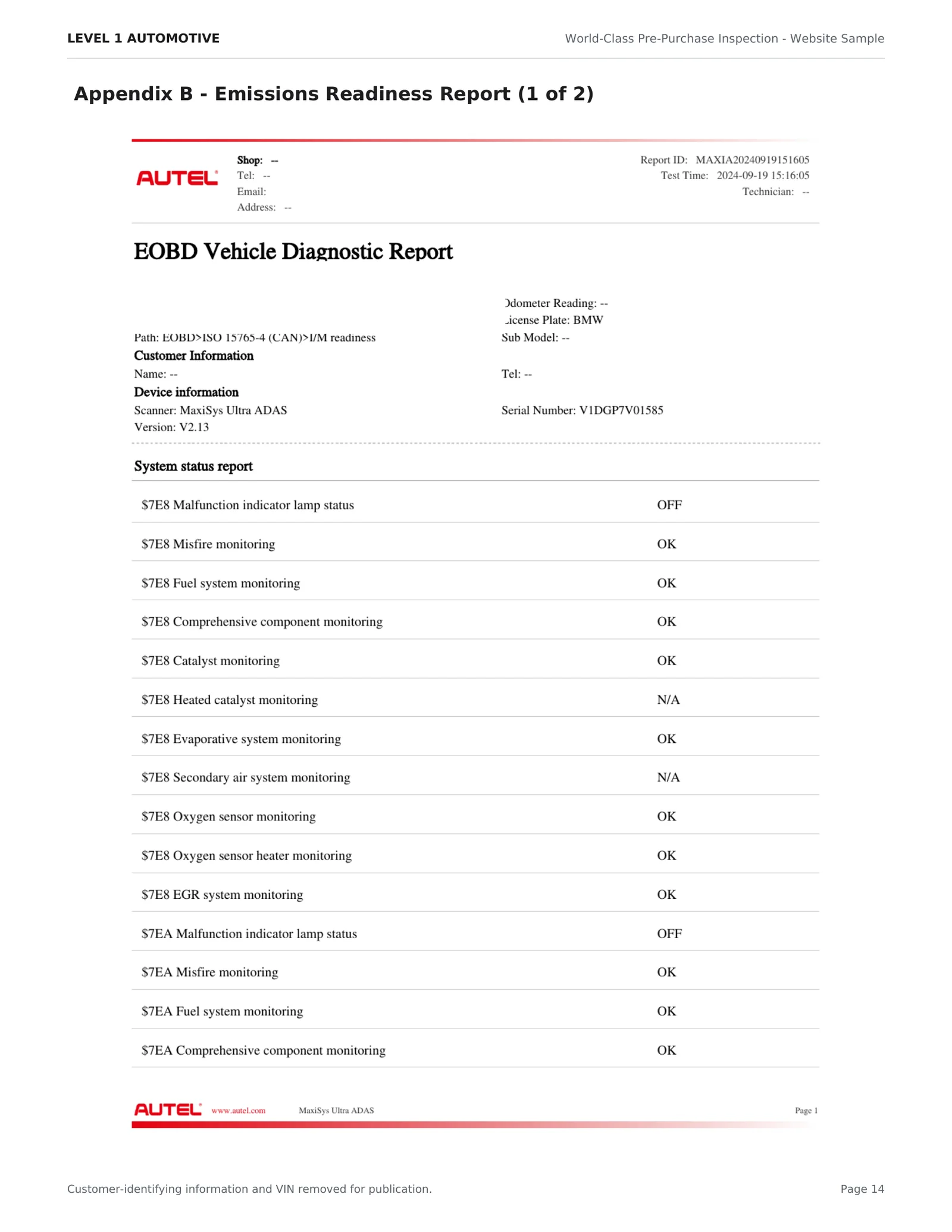 Level 1 Automotive pre-purchase inspection sample - page 14 of 18