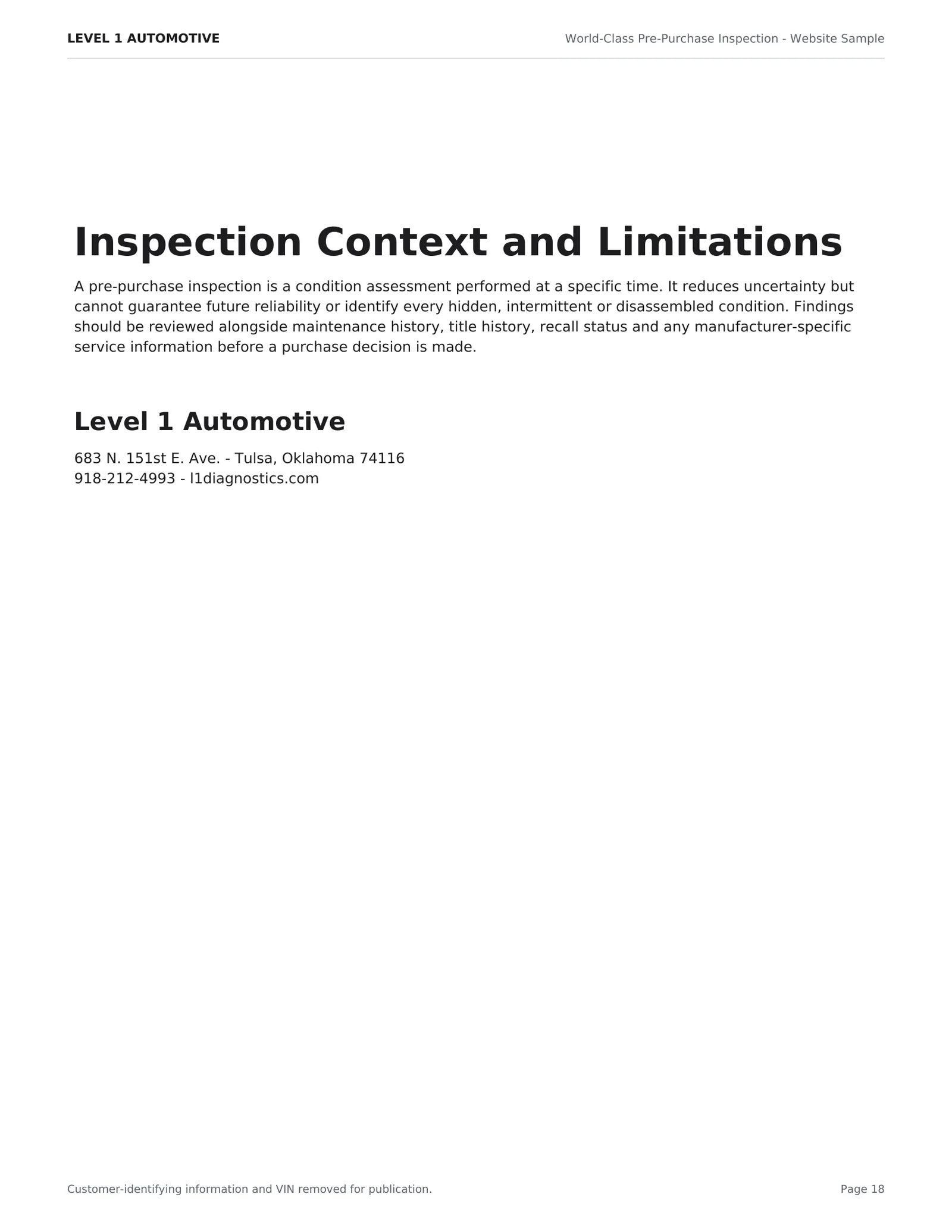 Level 1 Automotive pre-purchase inspection sample - page 18 of 18